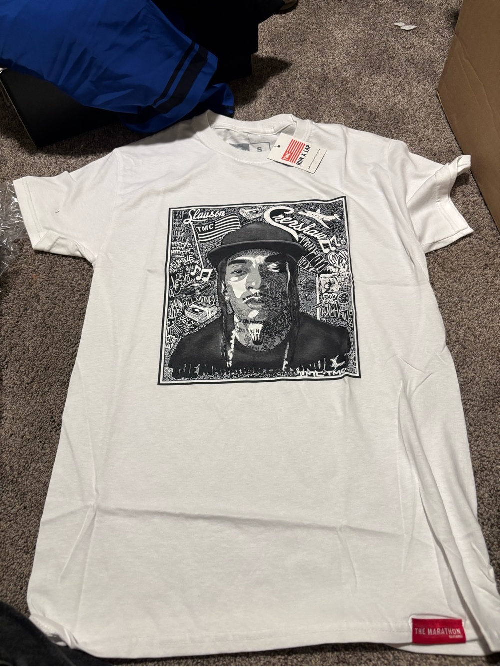 The Marathon Clothing White Graphic Short Sleeve Tee with Black Print